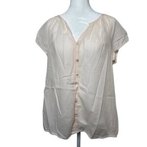 Loft light peach 100% Cotton Flowy Airy Cottagecore Button Up Summer Size L Top